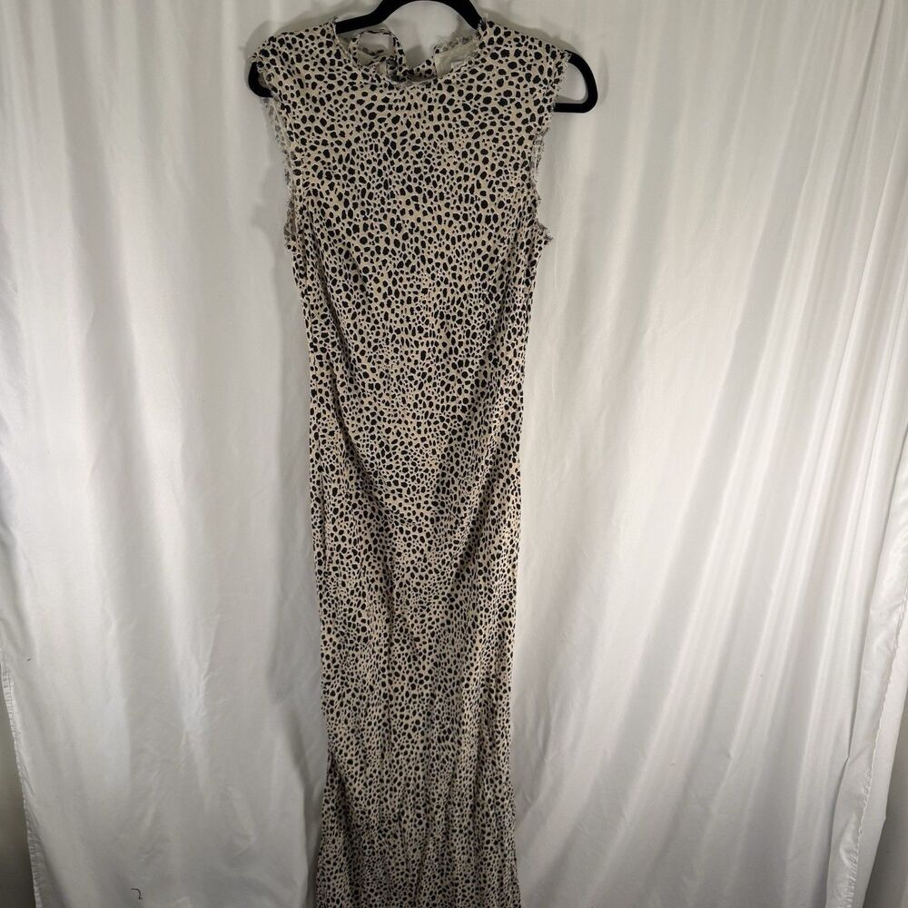 Rebecca Vallance Maxi Dress Women's 6 Tan Black Animal Print Sleeveless Pullover